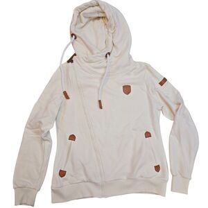 Wanakome Sweatshirt Athena Cowl Neck Full Zip Ivory Brown Womens Size L Gorpcore